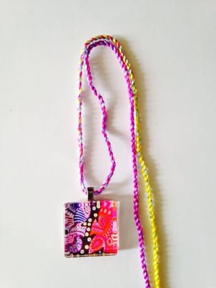 Strawberries-n-Blueberries Square Glass Pendant