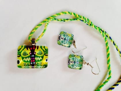 Citrus Blast Glass Pendant and Earrings