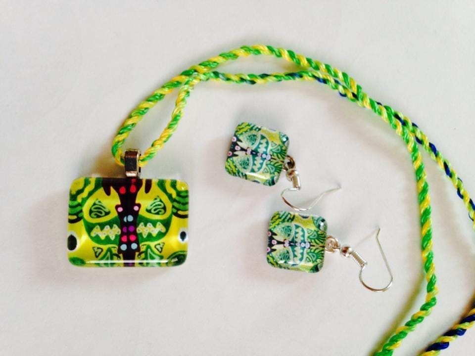 Citrus Blast Glass Pendant and Earrings