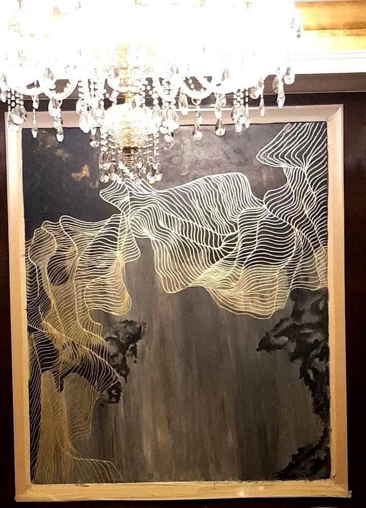 ABSTRACT MURALS WITH GOLDEN FLOWING LINES 2