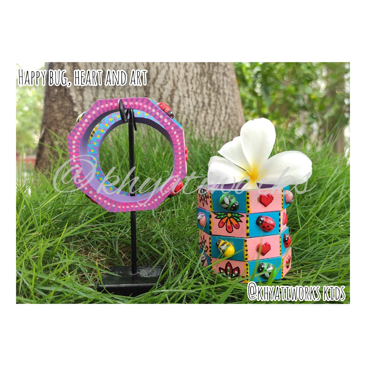 Happy Bug, Heart and Art ( Pink and Blue ) - Single Piece