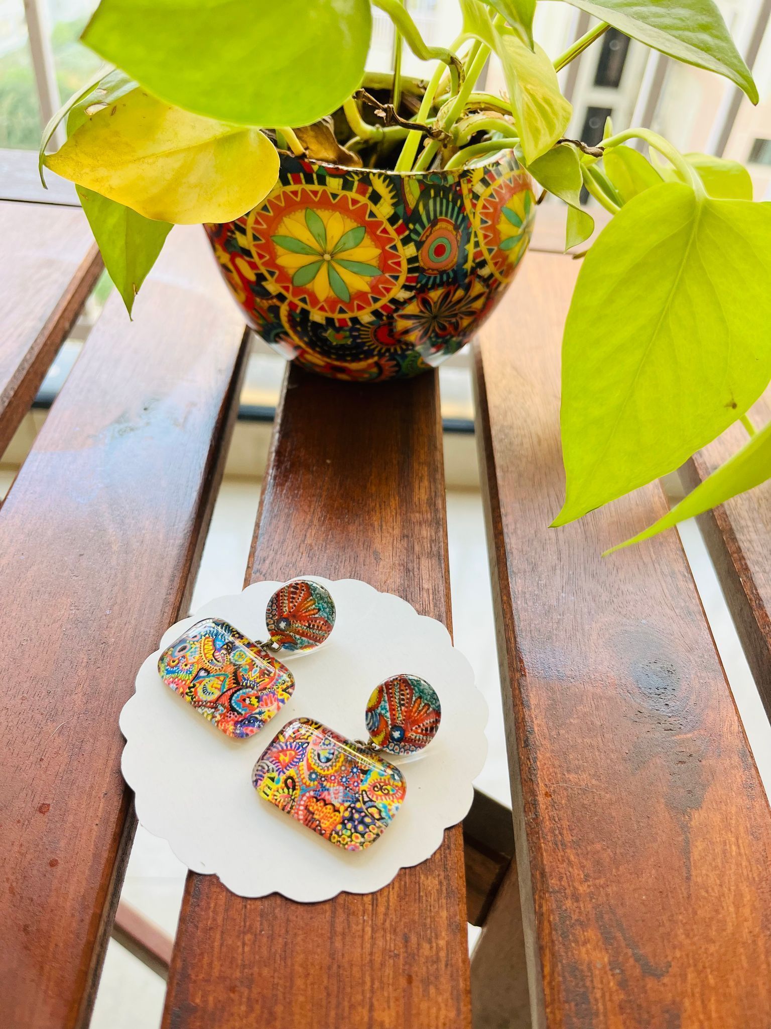 A-butterfly-in-a-vivid-world glass Earrings