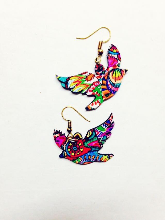 Artwork Wooden Earrings - Flying Birds in assorted Artworks