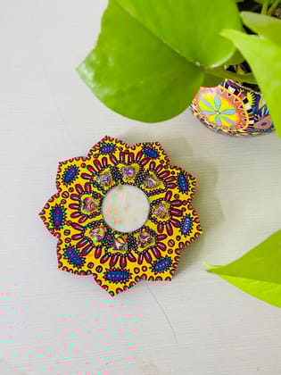 Floral Candle Holder - Yellow