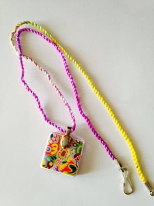 Strawberries-n-Blueberries Square Glass Pendant