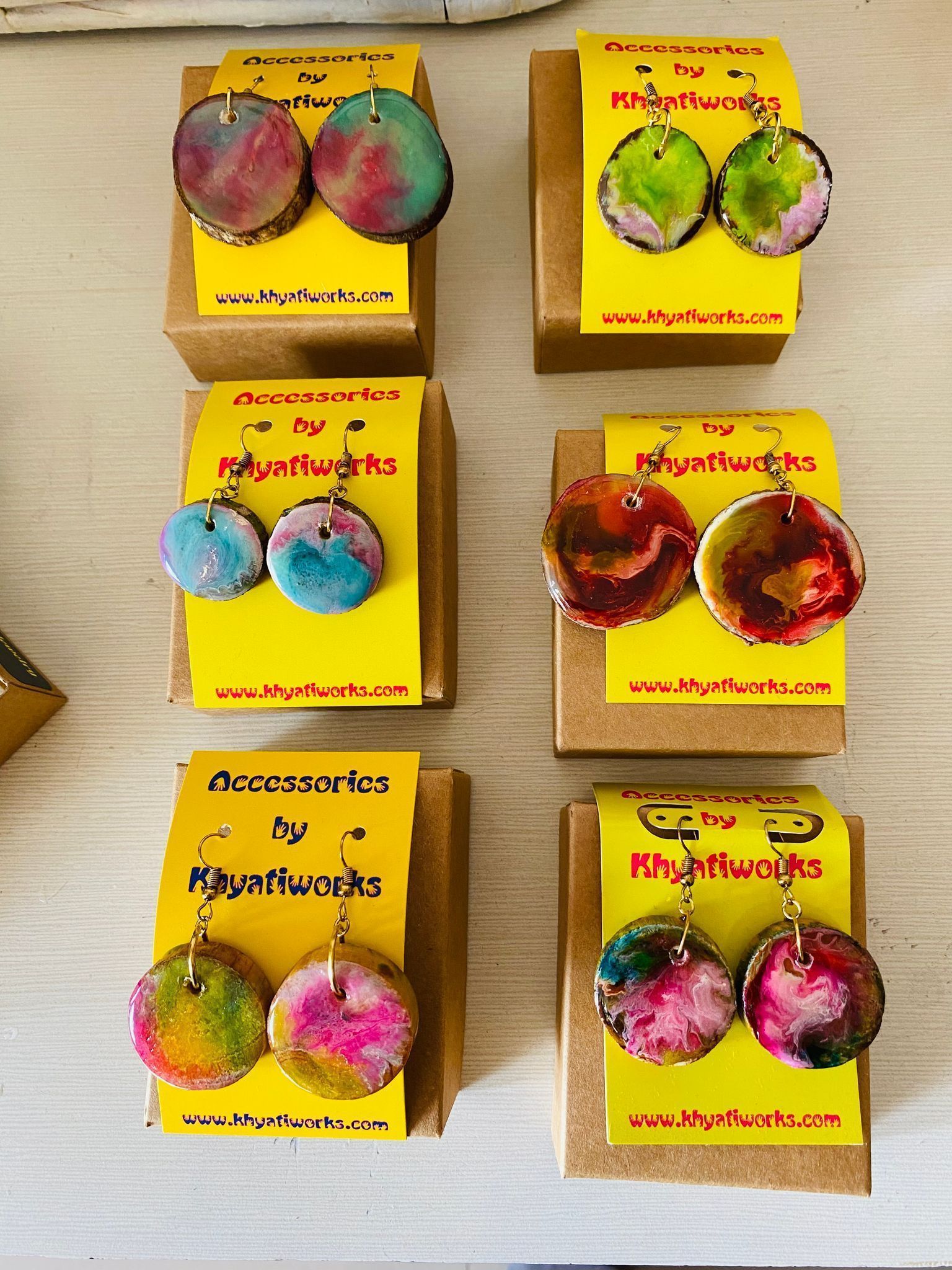 ResinArt on Wood earrings - Green