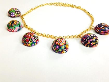 I am THE - Hanpainted Wooden Semi Spheres Necklace