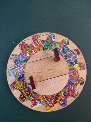 Key Holders -Circle wooden Base With Mandala Artwork Frame