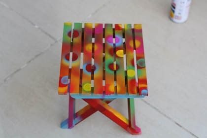 RAINBOW SHOWERS - Hand Painted Small Folding Table RAINBOW SHOWERS - Hand Painted Small Folding Table