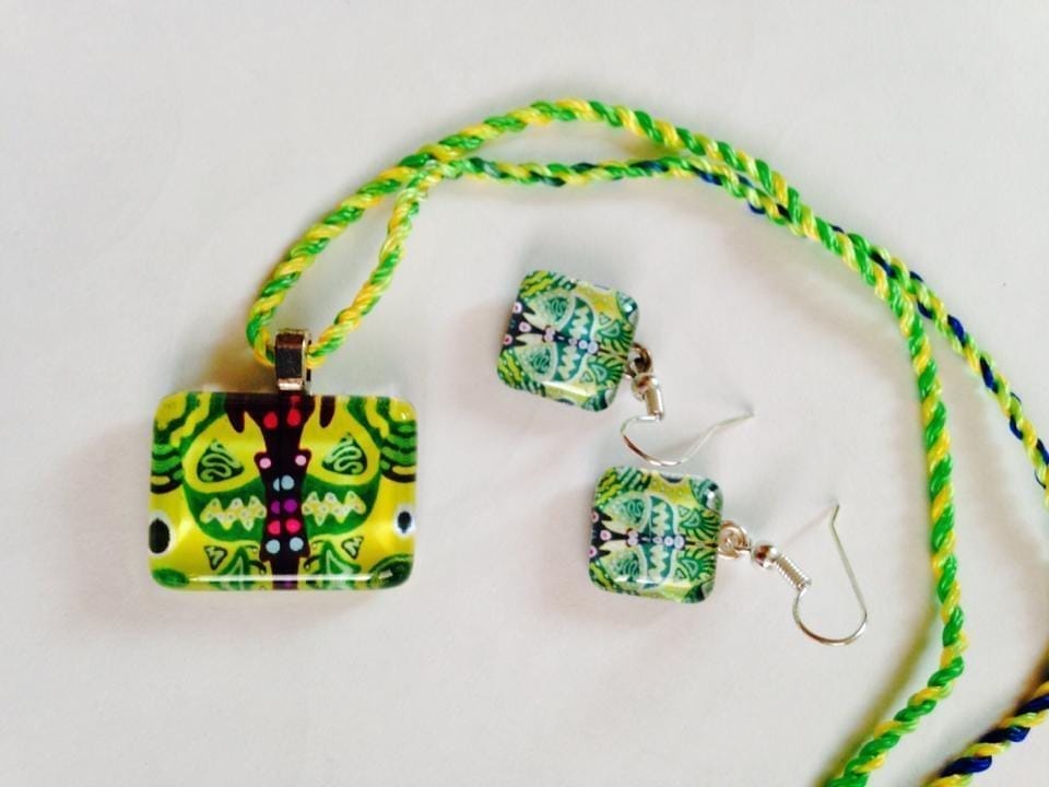 Citrus Blast Glass Pendant and Earrings