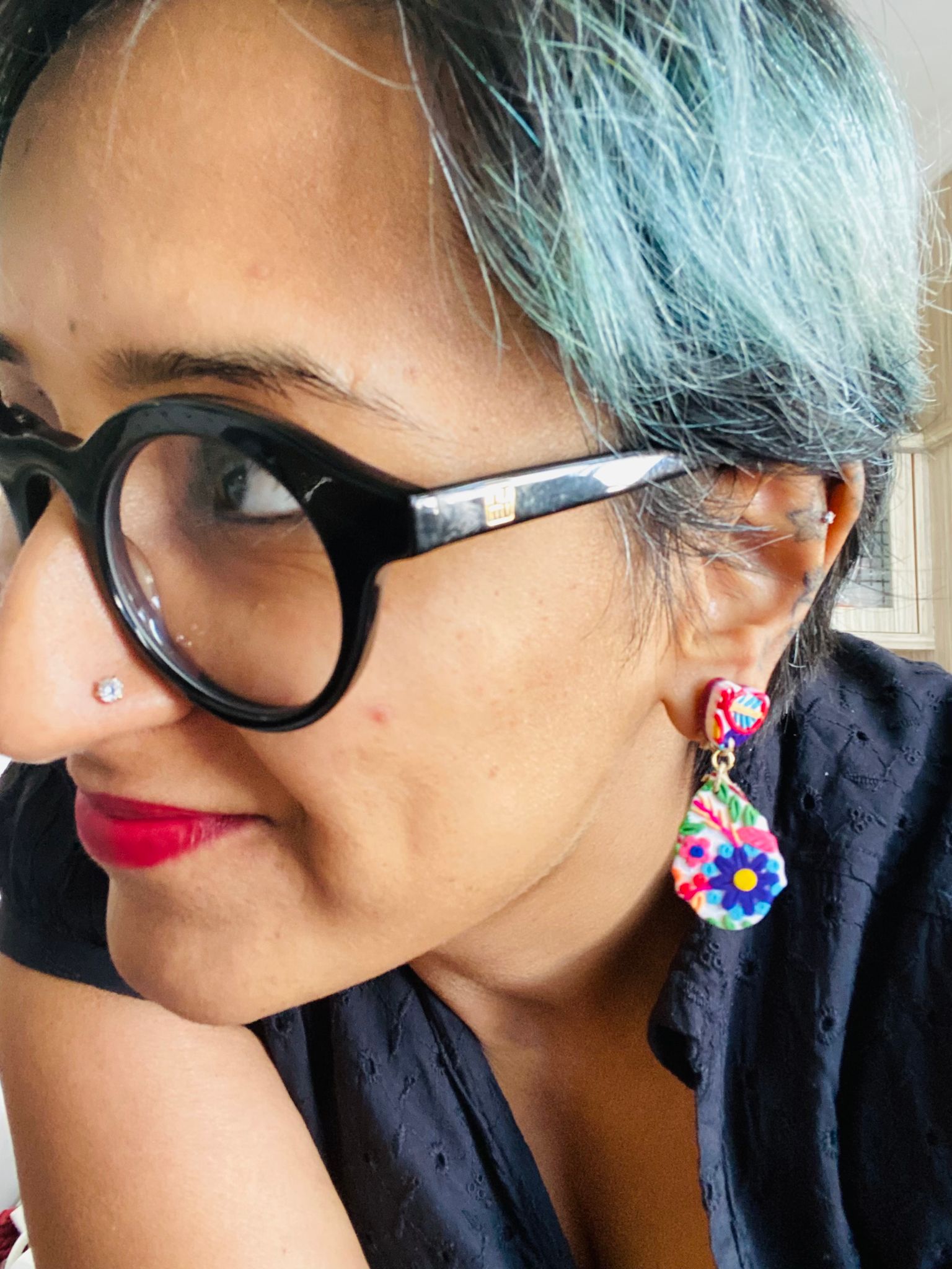 Honeyed leaf and heart clay earrings