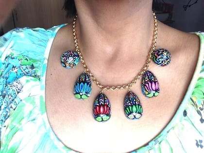 I Love My Lotus - Handpainted Wooden Necklace