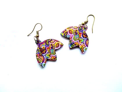 Artwork Wooden Earrings - Lotus Flower Earrings in assorted Artworks