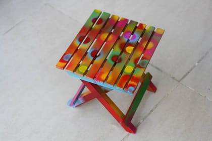RAINBOW SHOWERS - Hand Painted Small Folding Table RAINBOW SHOWERS - Hand Painted Small Folding Table