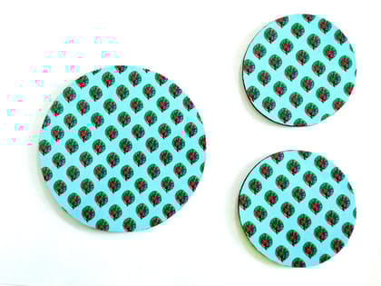 Mor Pankh Round Mat and Coaster Set