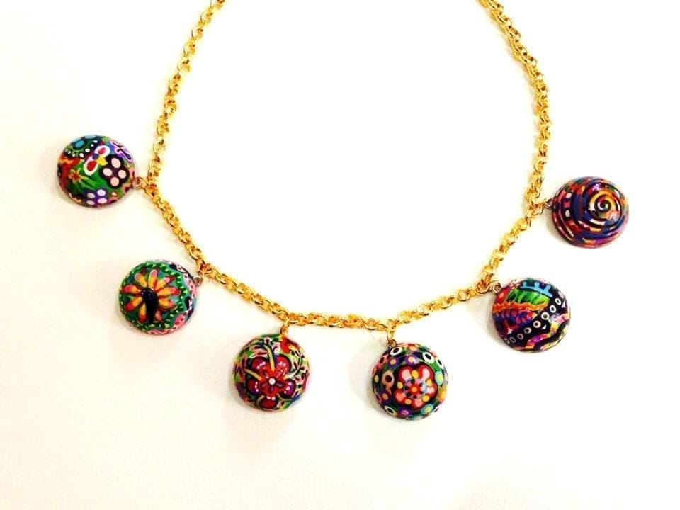 I am THE - Hanpainted Wooden Semi Spheres Necklace