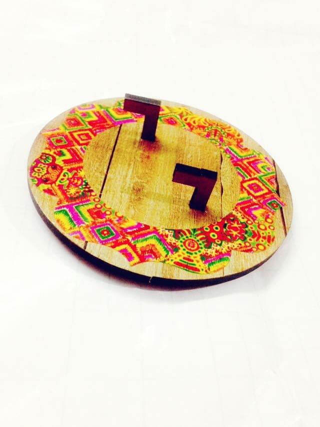 Key Holders - Circle Wooden Base With Khyati's Phulkari Artwork Frame