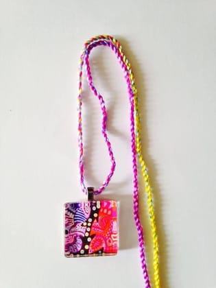 Strawberries-n-Blueberries Square Glass Pendant