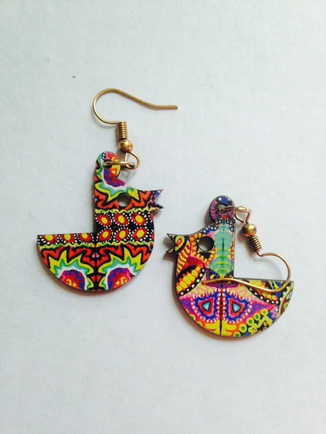 Artwork Wooden Earrings - Big Bird in assorted Artworks