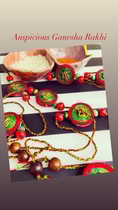 Festive Hues Ganesha Rakhi - Red and Green