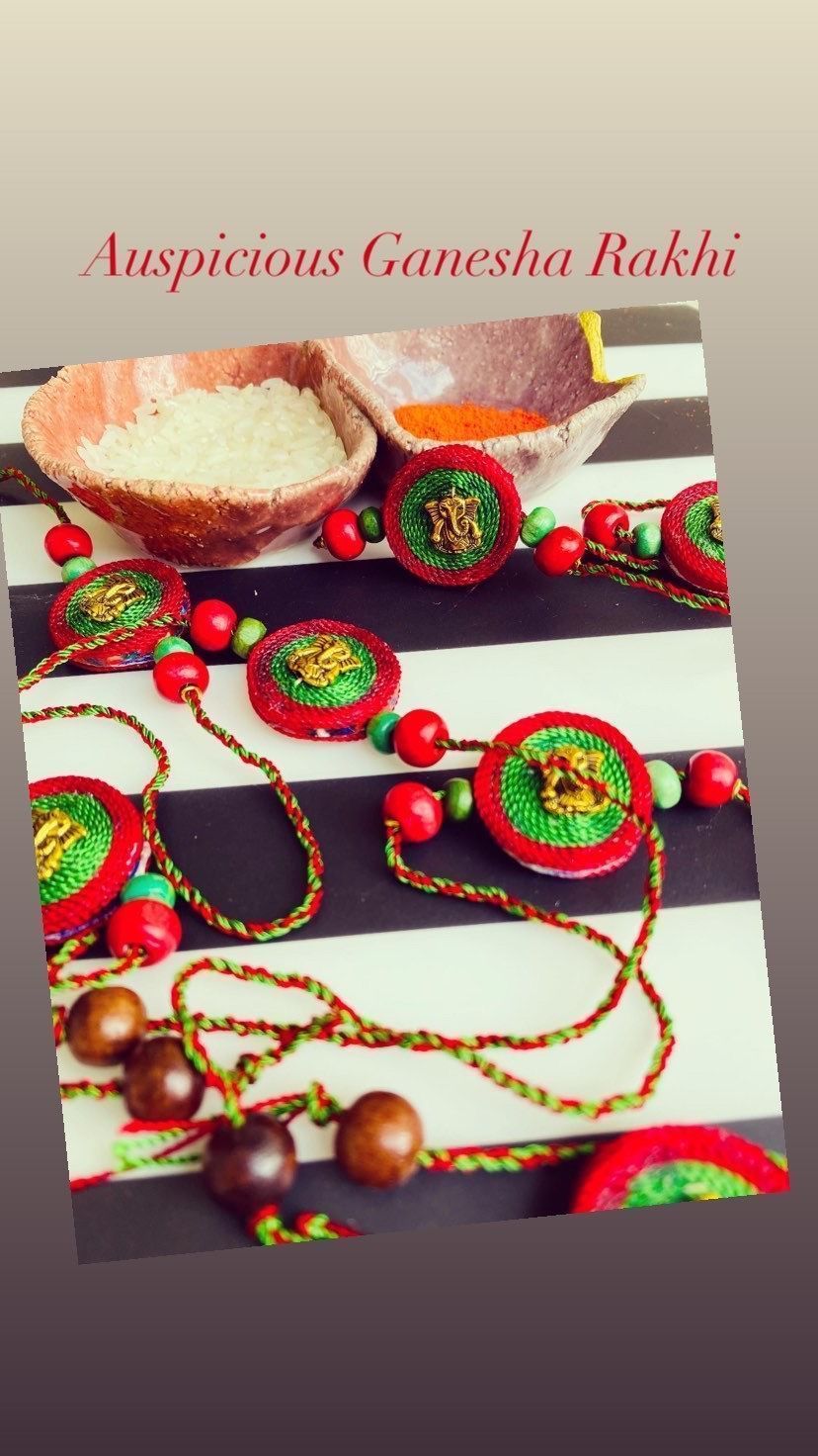 Festive Hues Ganesha Rakhi - Red and Green