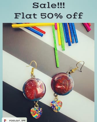 Mix media earrings in resin, glass and wood